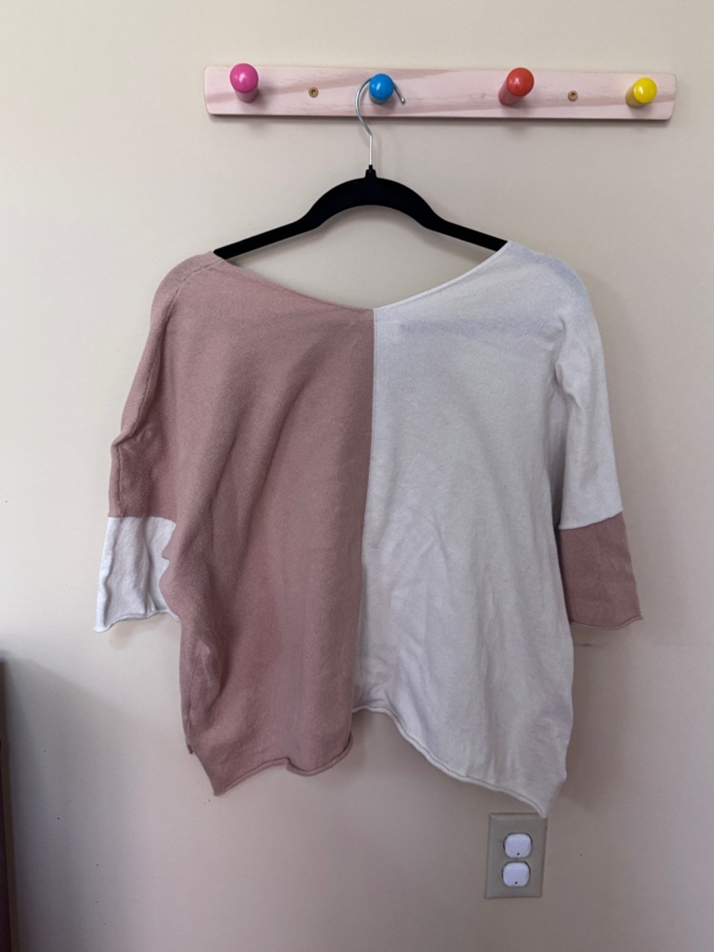 Atelier Delphine Colorblock Top Cream Camel Dolman V-Neck Organic Cotton S - Picture 5 of 8